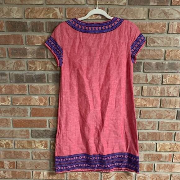 Vineyard Vines Embellished Red w/ Blue Embroidery Linen Cotton Blend Tunic Dress - Picture 3 of 15